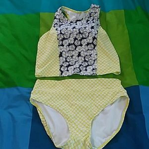 Lemon Dot high neck crop and classic swim bottoms